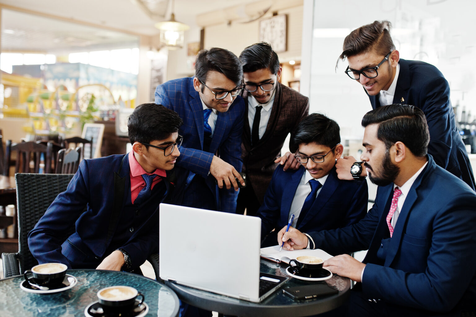 Home collaborative process of indian business mans during brainstormi